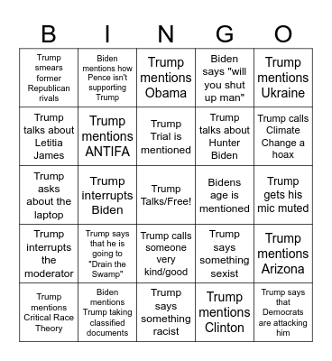 2024 Presidential Debate Bingo Card