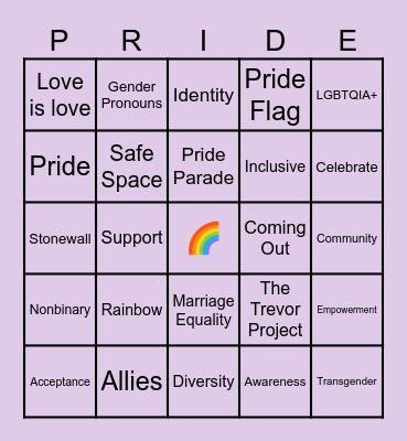 Liveops Pride Bingo Card