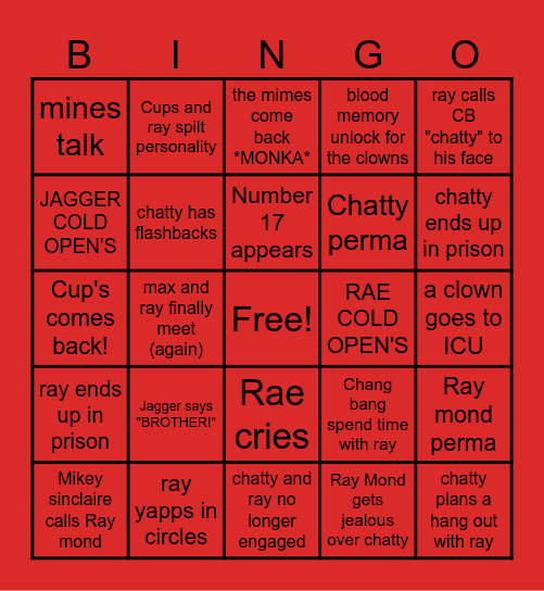 CHATTYCUPS REUNION Bingo Card