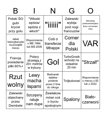 Polska - Francja Euro 2024 Bingo Card