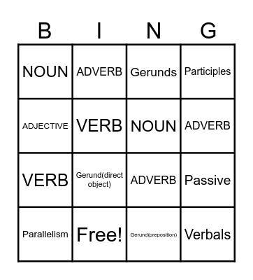 Grammar Skills Bingo Card