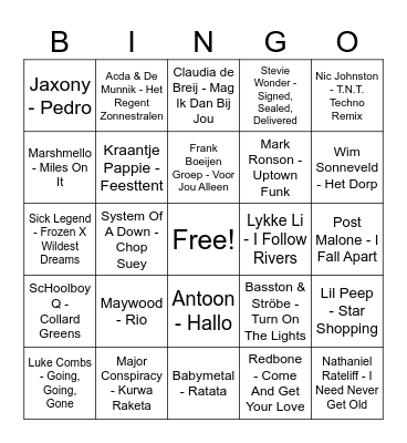 Natte Tijssendag 2024 Bingo Card