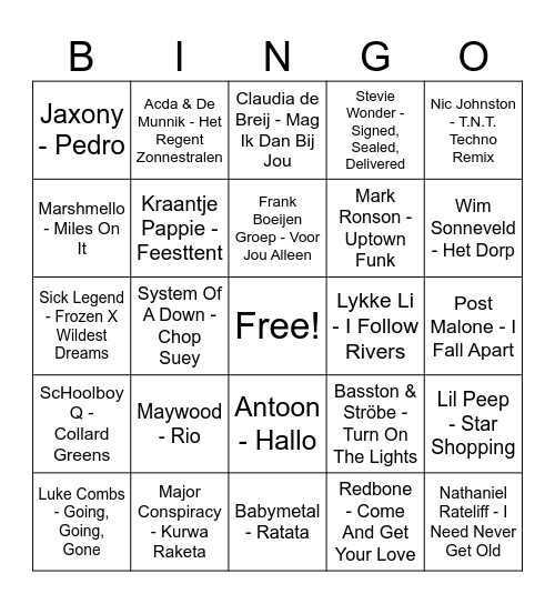 Natte Tijssendag 2024 Bingo Card