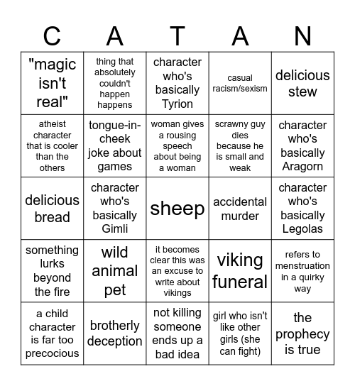 Catan Book Bingo Card