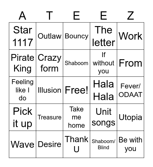 Fanmeet Predictions Bingo Card