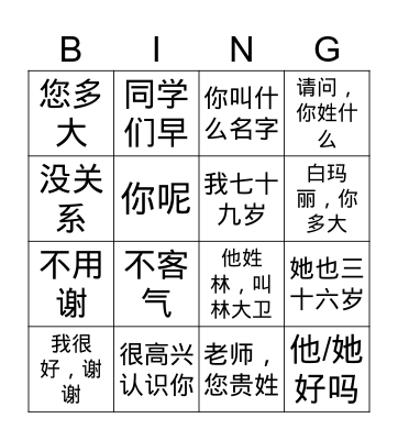 DC Pro L1-3 - Chinese characters Bingo Card