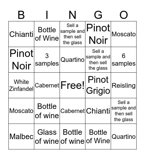 Wine Bingo Card