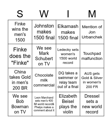 2024 OLYMPIC SWIMMING BINGO Card