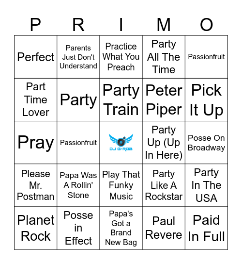 Songs That Start With "P" Bingo Card