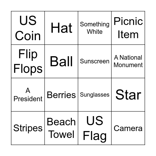 4th of July Bingo Card