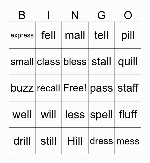 Double Letters Bingo Card