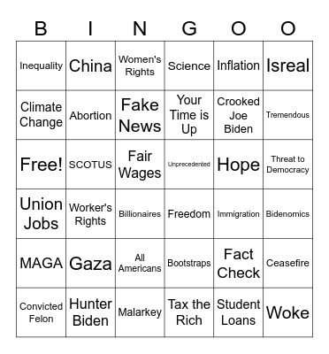 2024 Presidential Debate Bingo Card