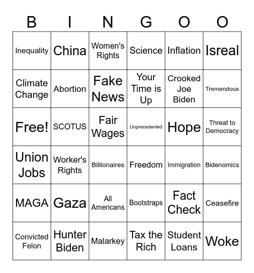 2024 Presidential Debate Bingo Card