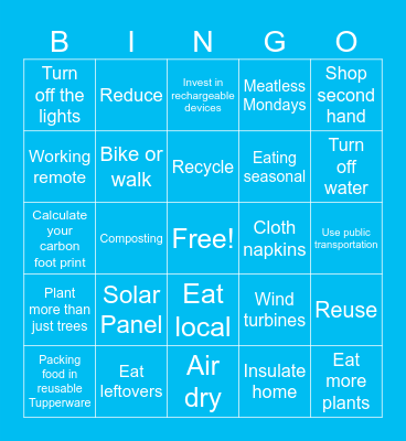 Sustainability Bingo Card