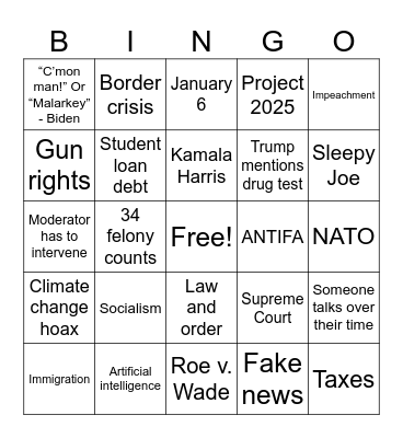 2024 Presidential Debate Bingo Card