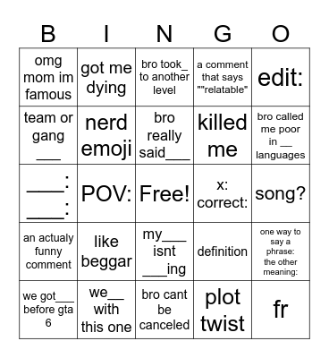 Untitled Bingo Card