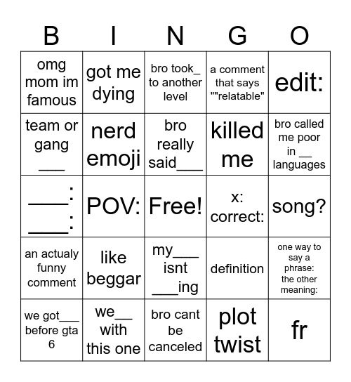 Untitled Bingo Card