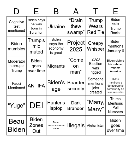 2024 DebateF Bingo Card