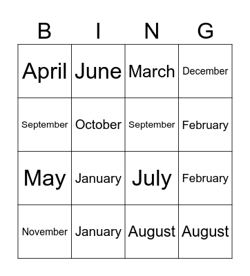 Months Bingo Card