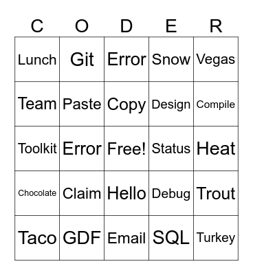 Skyhawk Coder Bingo Card