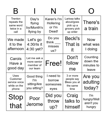 IRA Phrases Bingo Card