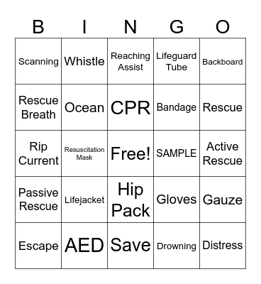 Lifeguard Bingo Card