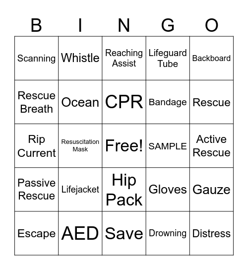 Lifeguard Bingo Card