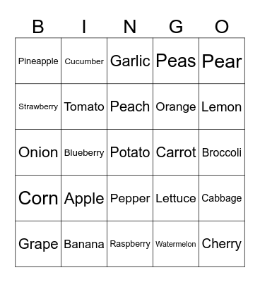 Fruits Bingo Card