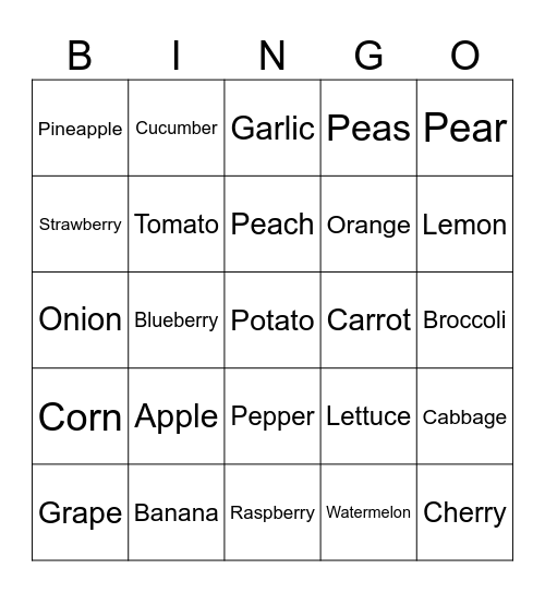 Fruits Bingo Card