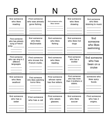 Get to Know You BINGO! Bingo Card
