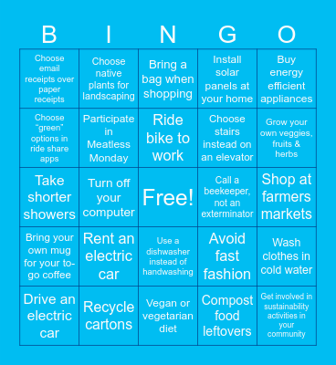 Sustainable Actions Bingo Card