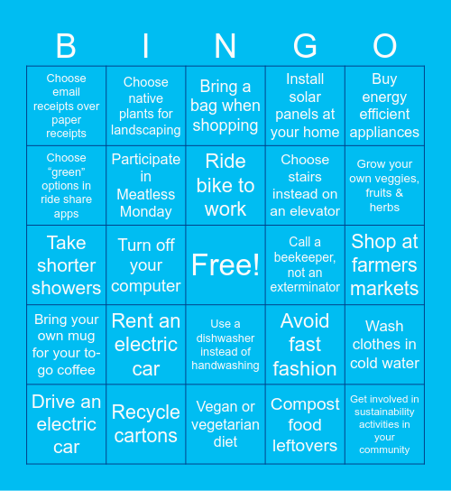 Sustainable Actions Bingo Card