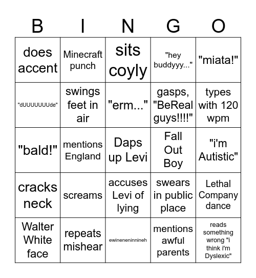 Kib Bingo Card