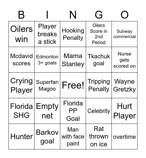 Stanley Cup Bingo Card