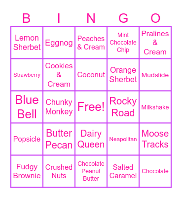 Ice Cream Bingo Card