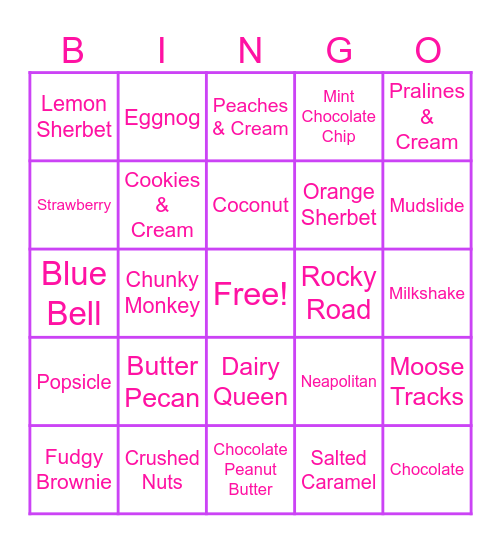 Ice Cream Bingo Card