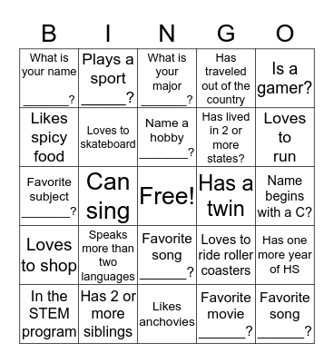 Did you know? Bingo Card
