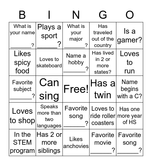 Did you know? Bingo Card
