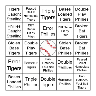 Baseball Bingo Card