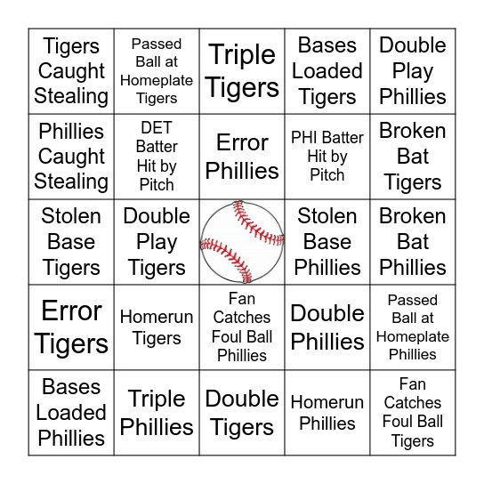 Baseball Bingo Card