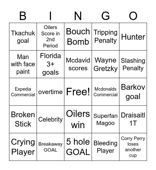 Stanley Cup Bingo Card