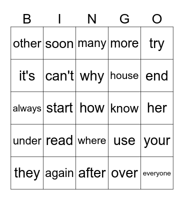 1st Grade Third Quarter Sight Words Bingo Card