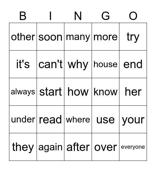 1st Grade Third Quarter Sight Words Bingo Card