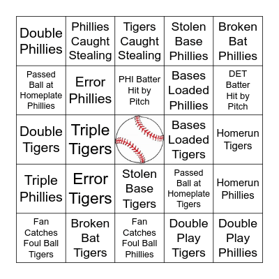 Baseball Bingo Card