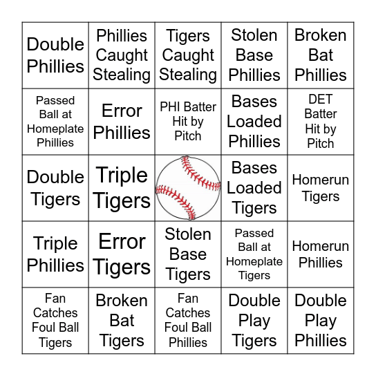 Baseball Bingo Card