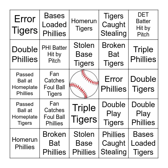 Baseball Bingo Card