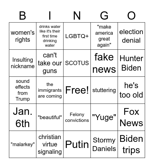 Presidential Dumb-bate Bingo Card