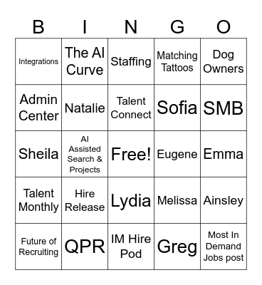 Hire Pod Team Bingo Card