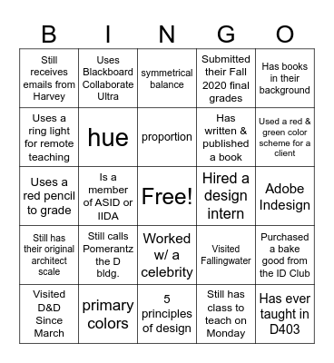 Interior Design Bingo Card