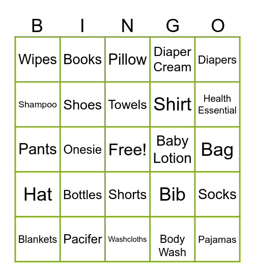 Baby Bingo Card